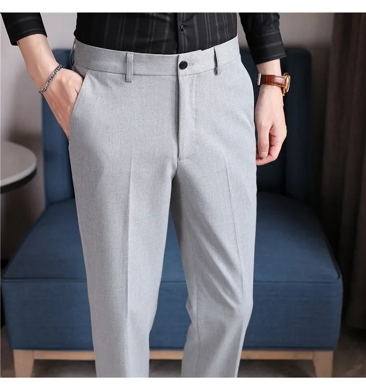2026 Spring Summer New Men's Casual Pants Luxury Slim Fit Solid Color Fashion Business Suit Pants Formal Office Social Trousers