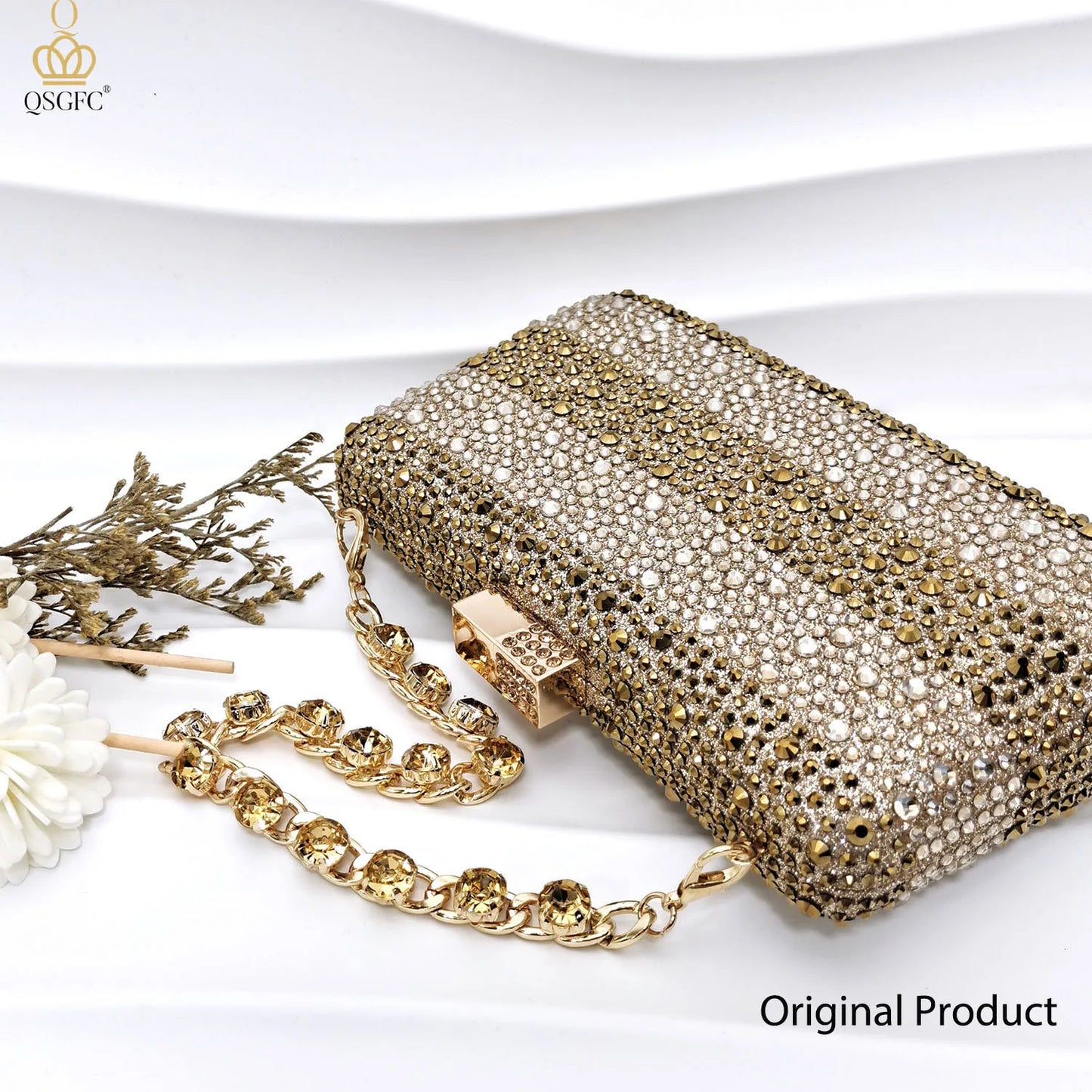 Gold Color Elegant Women Heels Shoes and Bag Set Hollow Rhinestones  High Heels Wedges Shoes Matching Bag