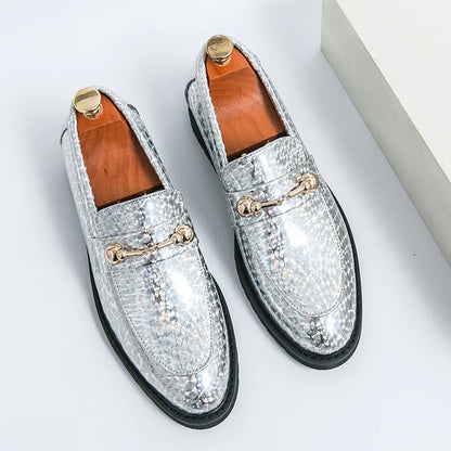 Men's Glossy Leather Shoes European American Luxury Blue High-end Banquet Loafers Commuting Party Dress Formal Shoes Size：38-46