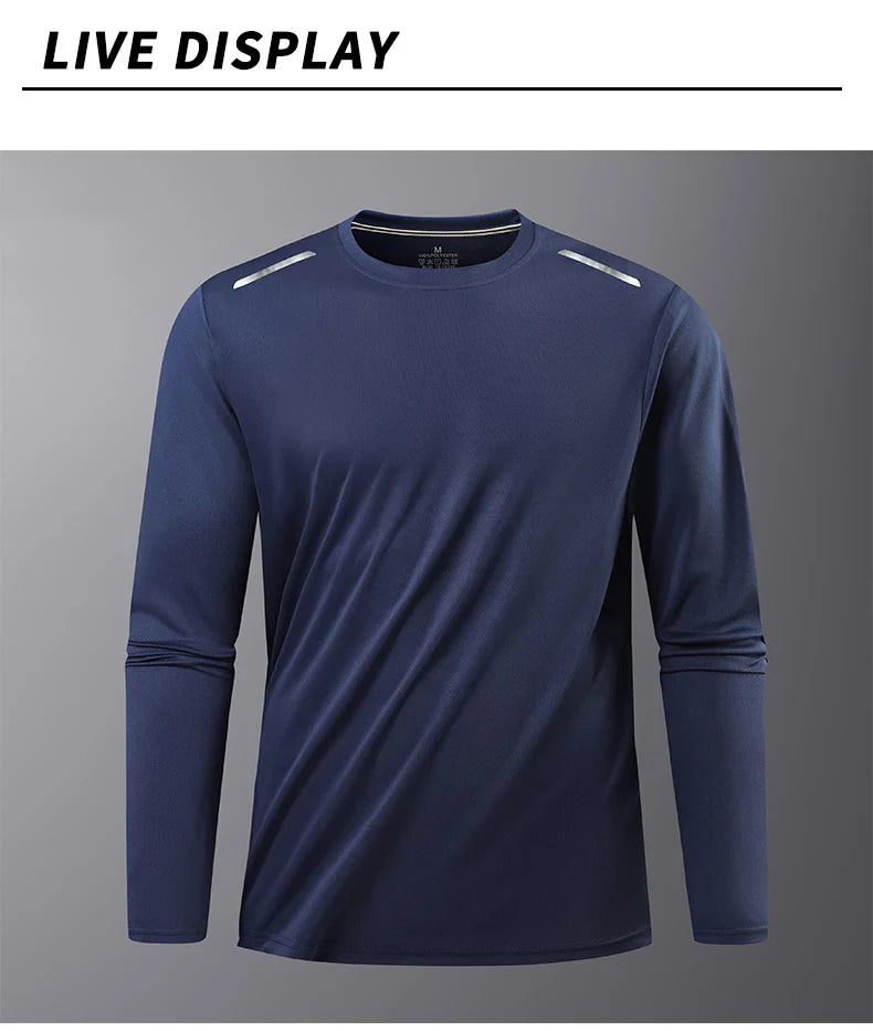 Reflective Sport Gym T Shirt Men Quick Dry Running Bodybuilding Shirts Men Long Sleeve Fitness Pullover Top Spring Autumn
