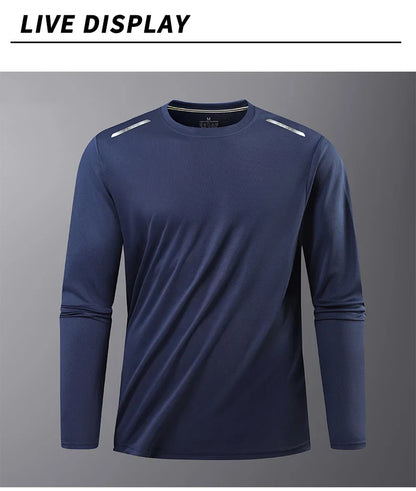 Reflective Sport Gym T Shirt Men Quick Dry Running Bodybuilding Shirts Men Long Sleeve Fitness Pullover Top Spring Autumn