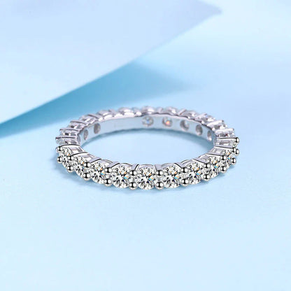 3mm All Moissanite Diamond Ring for Women Sterling Silver 925 with White Gold Plated Wedding Engagement Band Luxury Rings