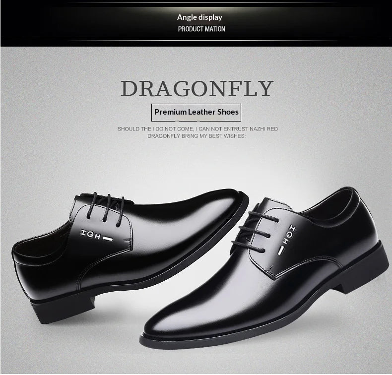 Men Height Increasing Shoes 6cm Inner Lift Black Formal Dress Shoes Lace Up Business Casual Elevator Shoes for Wedding Banquet