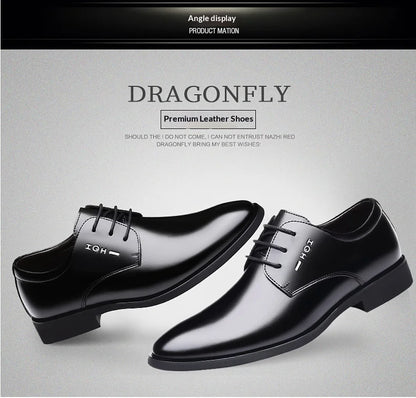 Men Height Increasing Shoes 6cm Inner Lift Black Formal Dress Shoes Lace Up Business Casual Elevator Shoes for Wedding Banquet