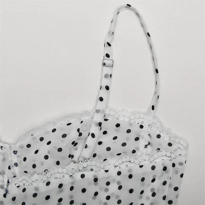 Polka Dot Spaghetti Strap Sexy Midi Dress Women Elegant Off-shoulder Backless Sleeveless Bodycon Club Party Dress