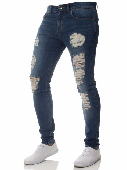 Man Pants Retro Washing Zipper Stretch Jeans Casual Slim Fit Trousers Male Plus Size Pencil Pants Denim Skinny Jeans for Men