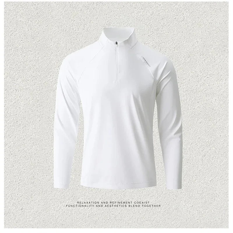 Men's Quick-Dry Half-Zip Long Sleeve T-Shirt – Breathable Four-Way Stretch Athletic Top with UPF50+ Cool Touch for Running & Gym