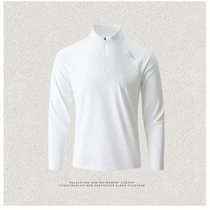 Men's Quick-Dry Half-Zip Long Sleeve T-Shirt – Breathable Four-Way Stretch Athletic Top with UPF50+ Cool Touch for Running & Gym