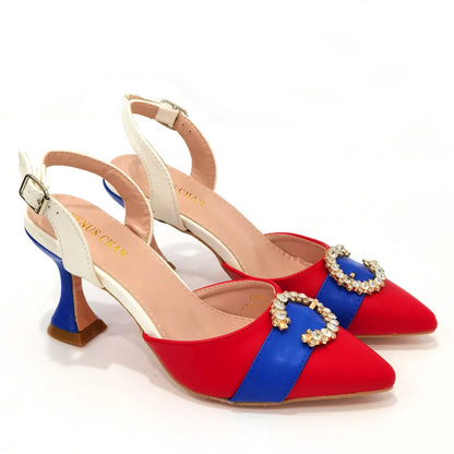 2022 Italian Design Leather Colorblock Pointed Toe High Heel Women's Sandals Fashion Everyday Matching Shoes and Bag Sets