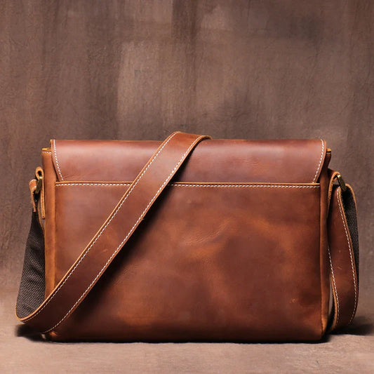 Men's High Quality Genuine Leather Shoulder Bag Vintage Flap Crazy Horse Cowhide Messenger Bag Daily Casual Crossbody Bags