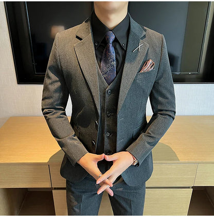 2026 High Quality (Suit + Vest + Trousers) Stylish and Handsome Casual Wedding Suit Business Suit Three-Piece Genuine