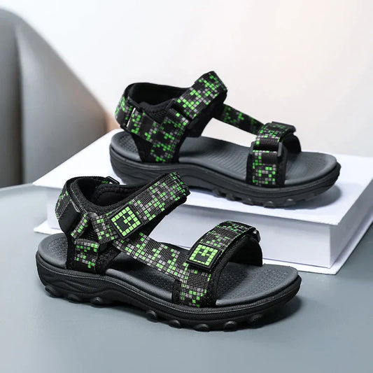 Boys Adjustable Hook Loop Sandals Non-Slip Wear-Resistant Breathable Soft Sole Casual Outdoor Beach Sports Shoes for Kids