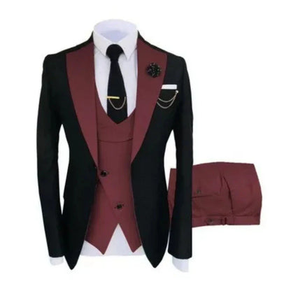Men Suits 3 Pieces Tailored Best Man Groom Wedding Tuxedo Slim Fit Jacquard Two-color Blazer Jacket  Vest Pants Tuxedo Clothing