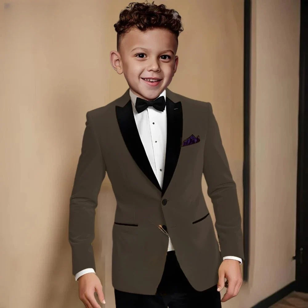 Fashionable Velvet Collar Boys Slim Fit Suits 2 Pieces Host Costumes,Elegant Formal Kids Suit Set Birthday Party Outfit 2-20T