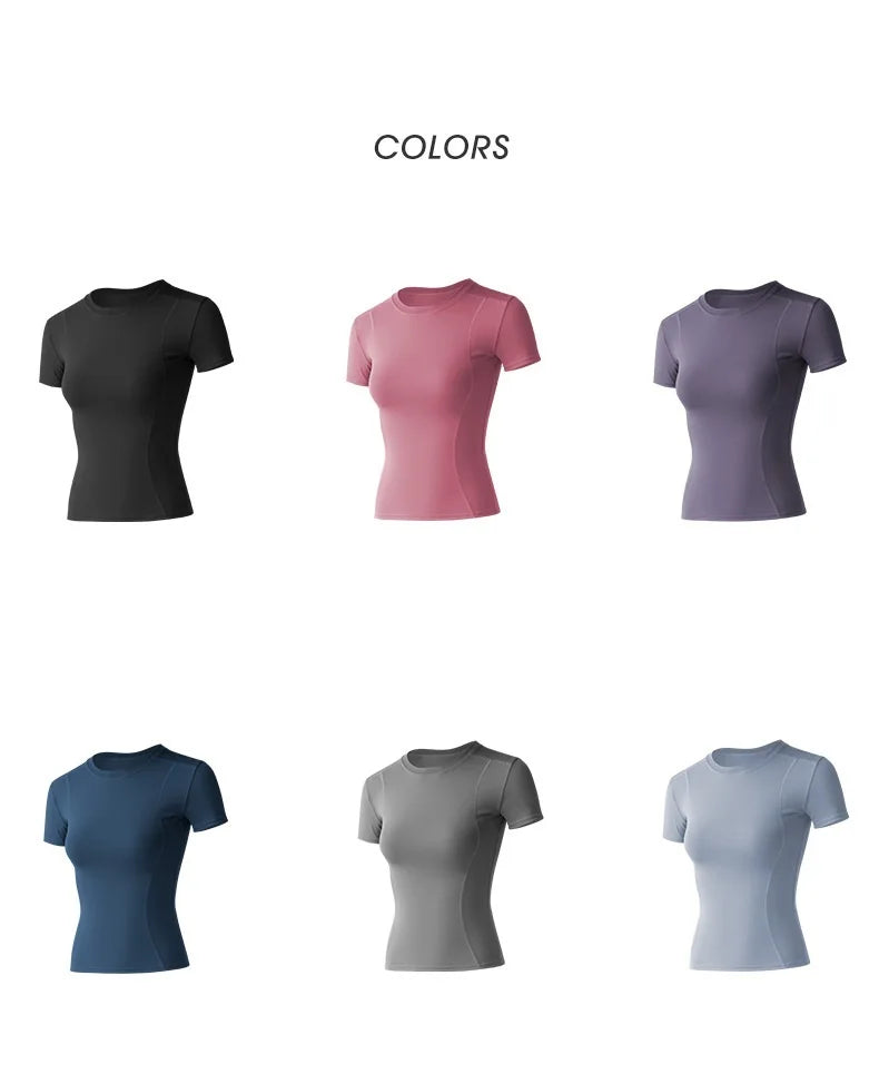 Women's Sports Fitness Clothing Slim Running Sweat Absorbing Skinny Yoga Clothes Quick Drying Clothes Short Sleeved T-shirt