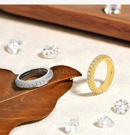 Hot Moissanite Rotating Rings for Women Men 925 Sterling Silver Fidget Anxiety Ring Versatile Daily Wear Simple Jewelry