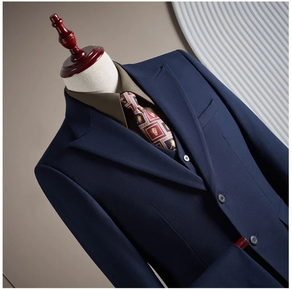 High-End Wool Suit Set for Men, Fashionable and Stylish Business Casual Three-Piece Suit, Tencel Suit, Groom's Wedding Dress