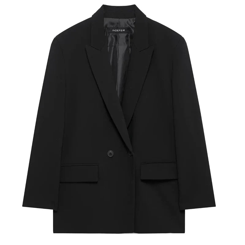 Women's Blazer Jacket Office Wear Woman Black Jacket Business Casual Loose Long Blazer Coat Double-Breasted Gray Jacket