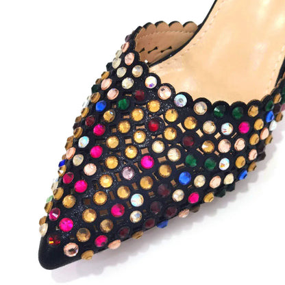 Shoes for Women High Heels 2023 Pointed Luxury Designer Colorful Stones Evening Party Matching Shoes and Bags Sets