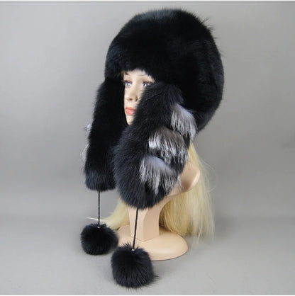 Hot Sale Lady Winter Warm Luxury 100% Natural Fox Fur Hat Fashion Fluffy Fox Fur Rex Rabbit Fur Caps Women Real Fur Bomber Hats