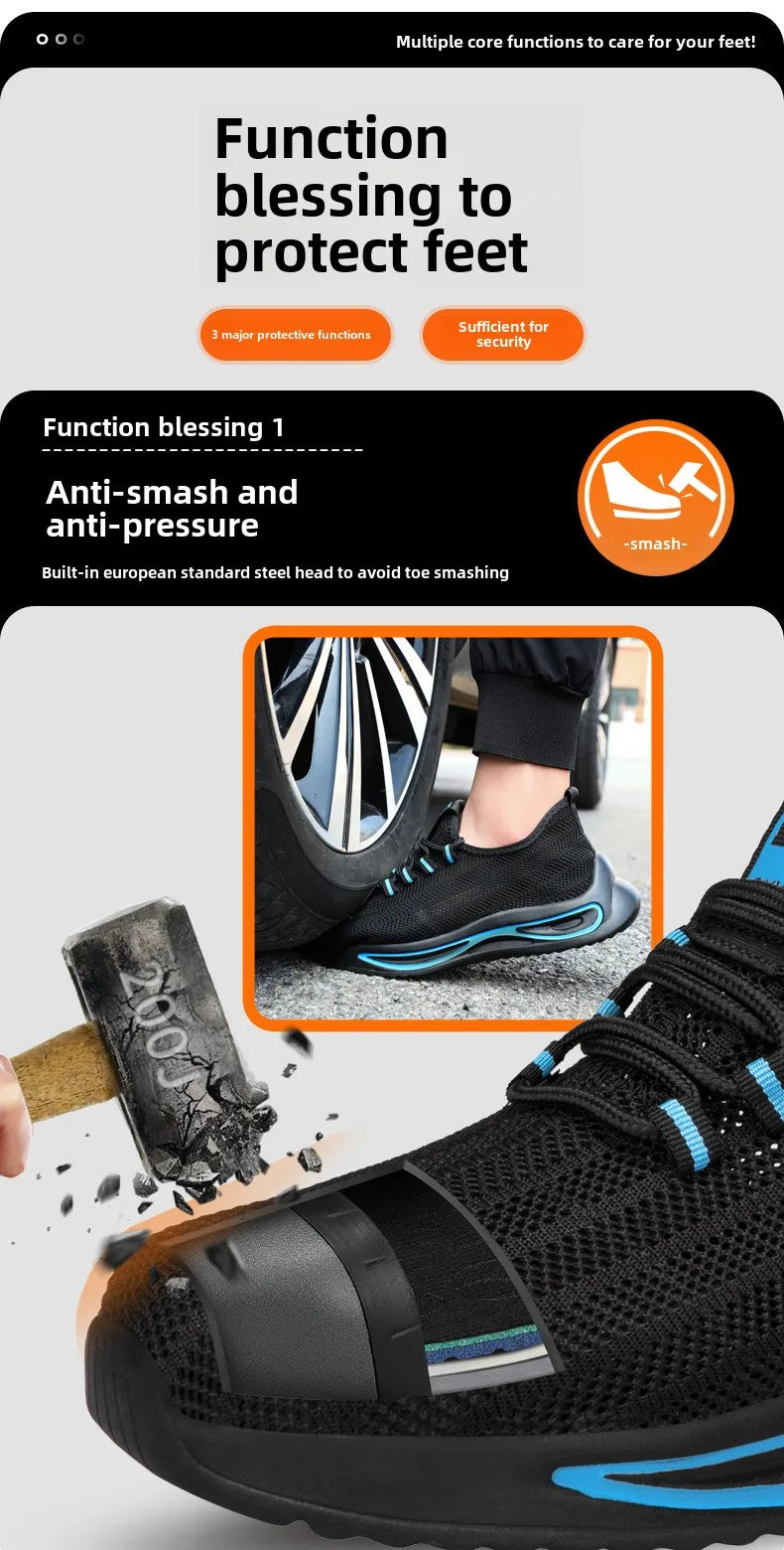 summer safety construction shoes breathable work shoes Indestructible Sneakers Unisex Men Safety Shoes For Work With Steel Toe