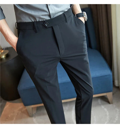 Mens Dress Pants Trousers 2025 Summer New Thin Breathable Solid Casual High Elastic Slim Fit Suit Pants Streetwear Men Clothing