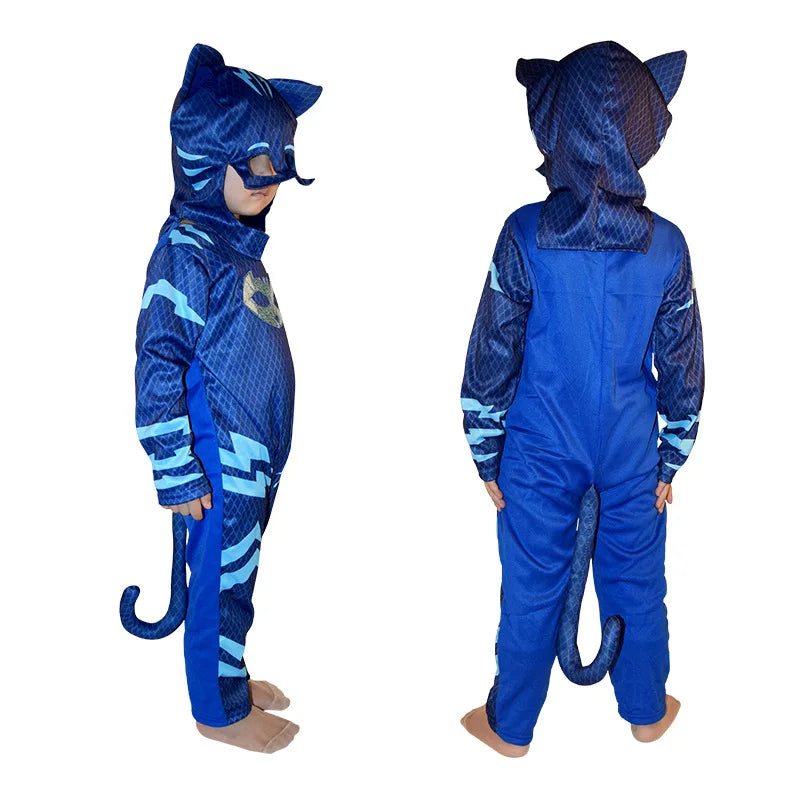 Blue Red Green Jumpsuits Cartoon Pj Cosplay Costume with Mask Night Hero Halloween Birthday Party Dress Sets Christmas Costumes