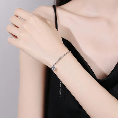 1CT Solitaire Moissanite Bracelets for Women D Color Simulated Diamond Bangles S925 Sterling Silver Jewelry Wedding Gift
