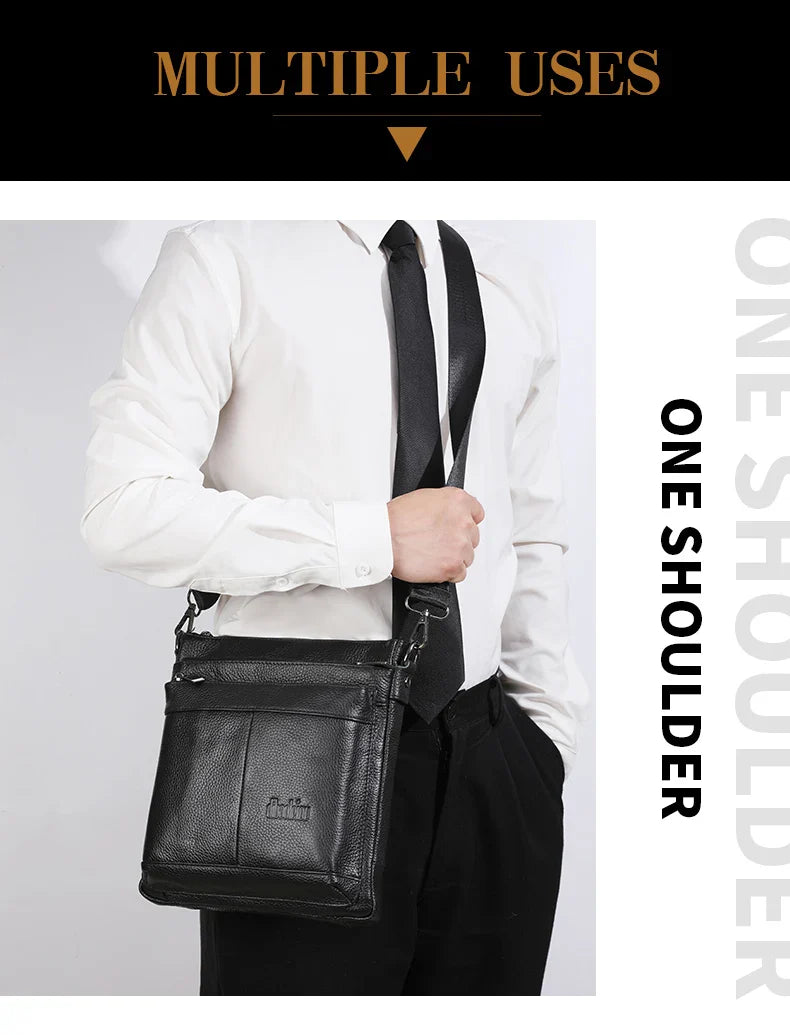 Men's Leather Messenger Bag Business Shoulder Bag Small Crossbody Bag Multi Function Messenger Bag Men's Travel Bag