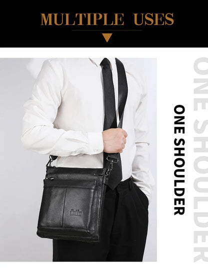 Men's Leather Messenger Bag Business Shoulder Bag Small Crossbody Bag Multi Function Messenger Bag Men's Travel Bag