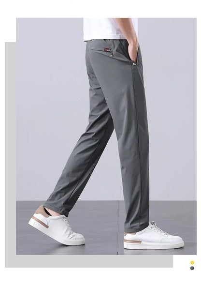 Korean Y2K Summer New Men's Ice Silk Pants All Match Elastic Sweatpants Office Business Casual Fashion Straight Suit Trousers