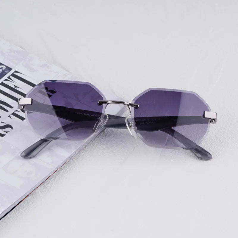 Rimless Polygon Luxury Sunglasses Acetate Alloy Gold Brand Irregular Square Original Classical Retro UV400 Gafas Hot