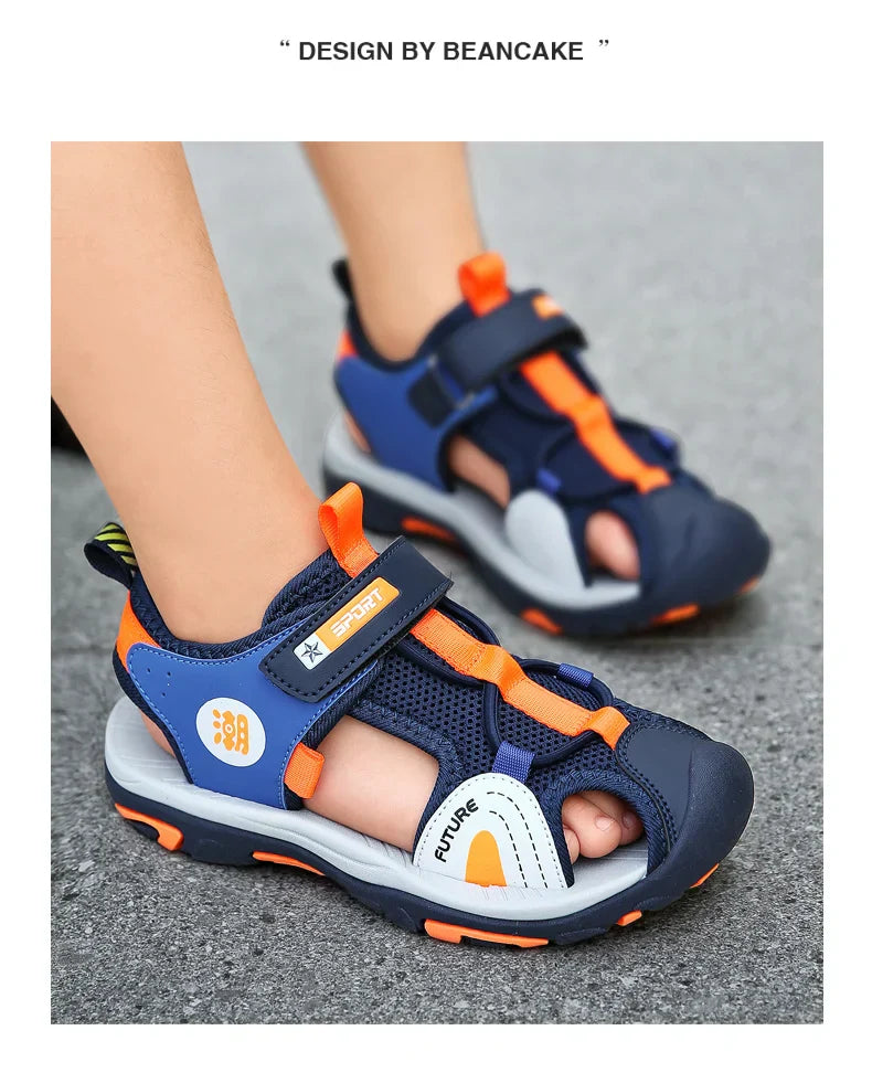 New Style 2024 Summer Beach Water Children Sandals Fashion Shoes Outdoor Non-slip Soft Bottom Shading Leather Boys Comfortable