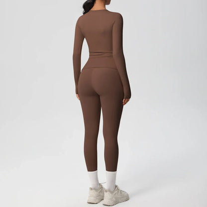 2 PCS Sportswear Yoga Set Gym Clothes Yoga Suits For Women Fitness Set Tracksuits Sports Long Sleeve Crop Top Gym Leggings