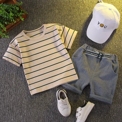 Korean Version Baby Boys Clothing Sets Cotton Kids Girls Clothes Suits Summer Children's Stripe T-Shirt + Shorts Set