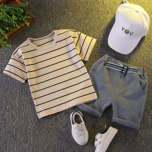 Korean Version Baby Boys Clothing Sets Cotton Kids Girls Clothes Suits Summer Children's Stripe T-Shirt + Shorts Set
