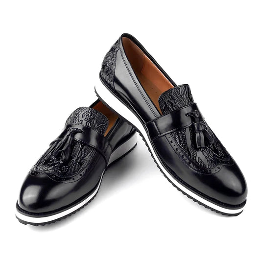 Black Dress Tassel Loafer Leather Shoes for Men Zapatos Para Hombre Upper Print Casual Shoes Daily Wear Business Leather Shoes
