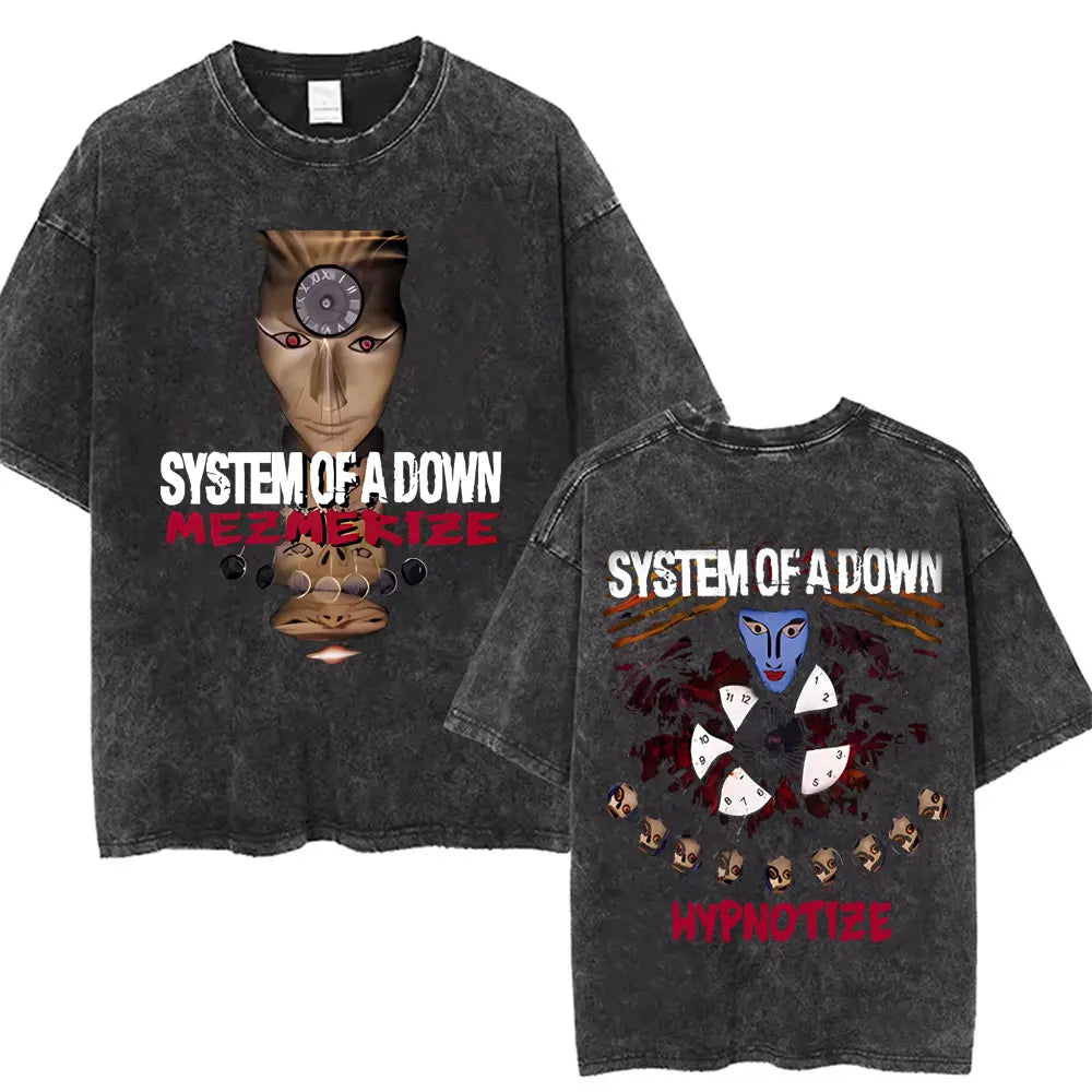 Washed Vintage System of A Down Toxicity Music Album Cover Tshirt Men Rock Oversized T Shirt 90s Alternative Metal Merch T-shirt