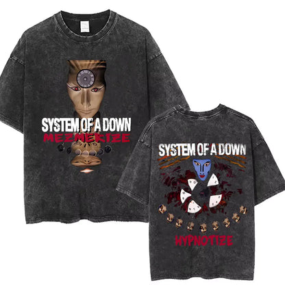 Washed Vintage System of A Down Toxicity Music Album Cover Tshirt Men Rock Oversized T Shirt 90s Alternative Metal Merch T-shirt