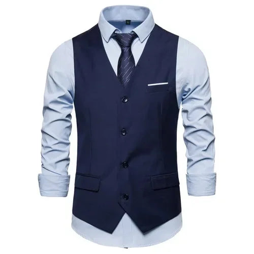 Blue Suit Vest, Men's Business Sleeveless Vests Jacket, Asian size S-6XL, Wedding Party Waistcoat, Red Purple Black Gray