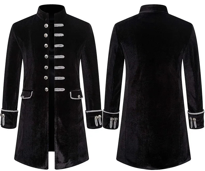Men Steampunk Gothic Victorian Jacket Vintage Wine Red Velvet Tailcoat Medieval Frock Coat Uniform Party Halloween Costume Homme