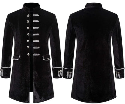 Men Steampunk Gothic Victorian Jacket Vintage Wine Red Velvet Tailcoat Medieval Frock Coat Uniform Party Halloween Costume Homme