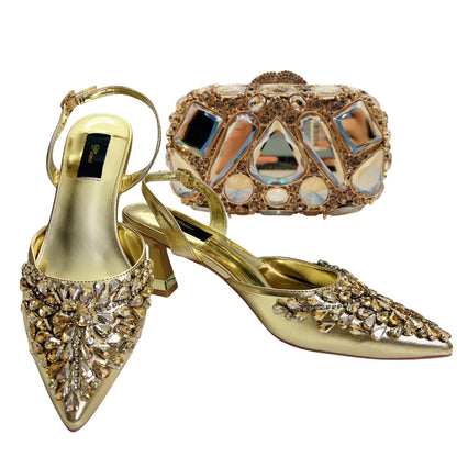 Women's Clutch Bag and Shoes Fairy Diamond High Heels Stylish Dress Shoes Pointed Toe Stiletto Heels Elegant Party Wedding Shoes