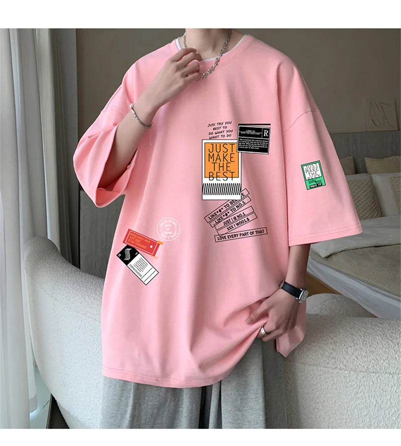 Men's Cotton T-shirts White Mens Oversized T Shirt Summer Casual Wear Letter Print Tee Shirts Fashion for Men 5XL Male Clothes