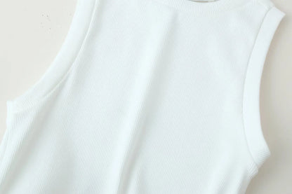 Women's Spring/Summer New Product Versatile Sleeveless Round Neck with Belt Stacked Splicing Tank Top Dress