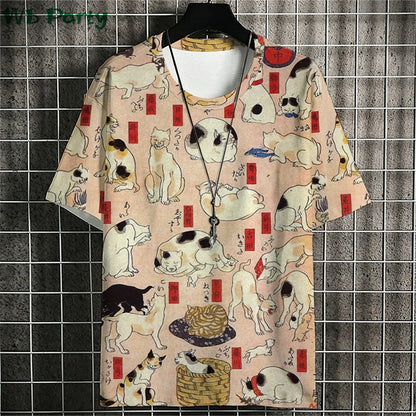 Ukiyo-E Graphic T shirts Summer Man Clothes O-Neck Man Short Sleeve T-shirt Casual Loose T-shirt Japanese Style Men's Shirts Top