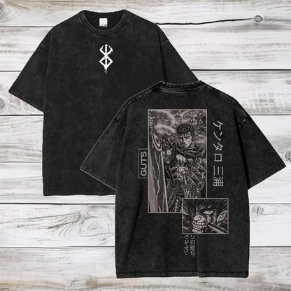 Berserk Anime Washed T Shirt Men Vintage Gothic Streetwear Tshirt Harajuku Hip Hop Graphic Tee Shirt Oversized Cotton Tops
