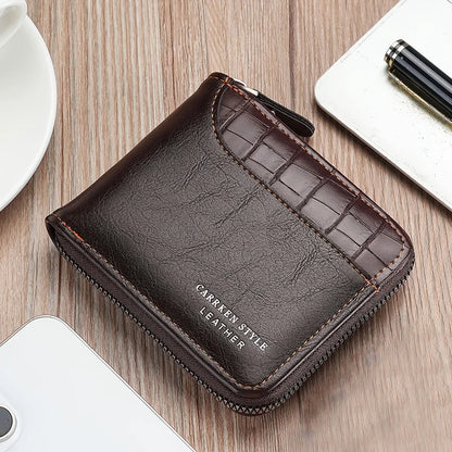 Portefeuille de luxe en cuir pour hommes avec fermeture éclair, porte-cartes, porte-monnaie, protection RFID, cadeau pour hommes, sac à main