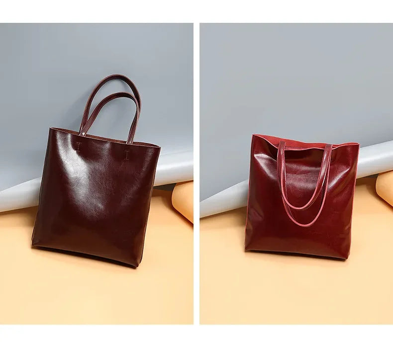 2024 Office Hand Shoulder Bags For Women Tote Cow Leather Bag Ladies Genuine Leather Handbags Big Women Bag Large Vintage Female