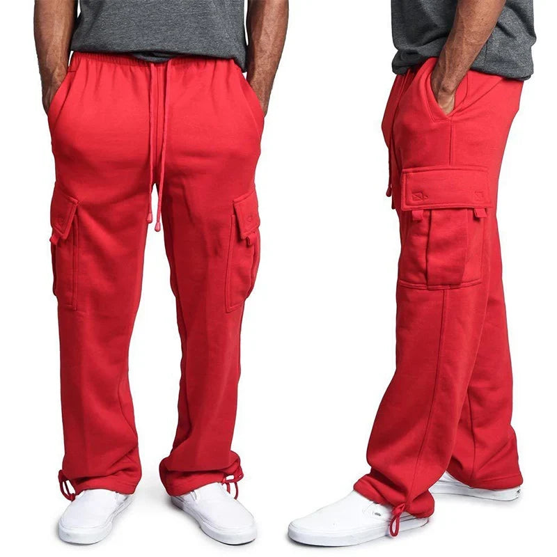 Mens Sweatpants Straight Fit Joggers for Sports and Streetwear Loose Oversized Drawstring Long Pants Men Multi-Pocket Pants